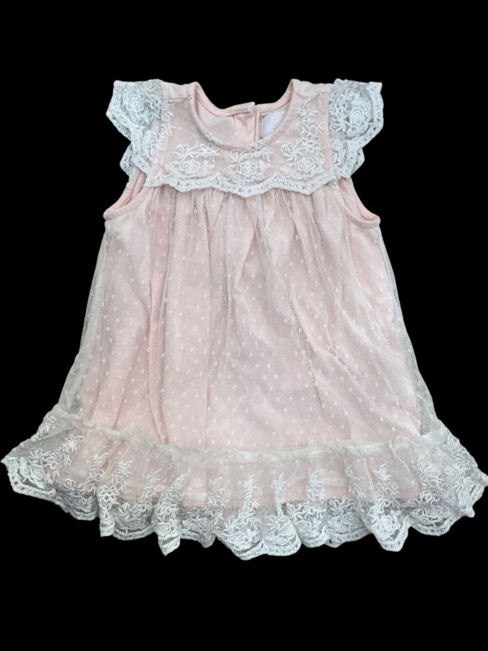 Camilla Lace Tulle Baby Dress Pink White Flutter Sleeve Dainty Occasion-6 months
